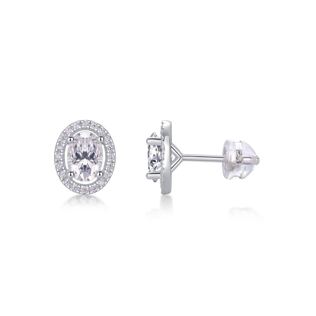 Ovation Moissanite Oval Halo Stud Earrings in Sterling Silver