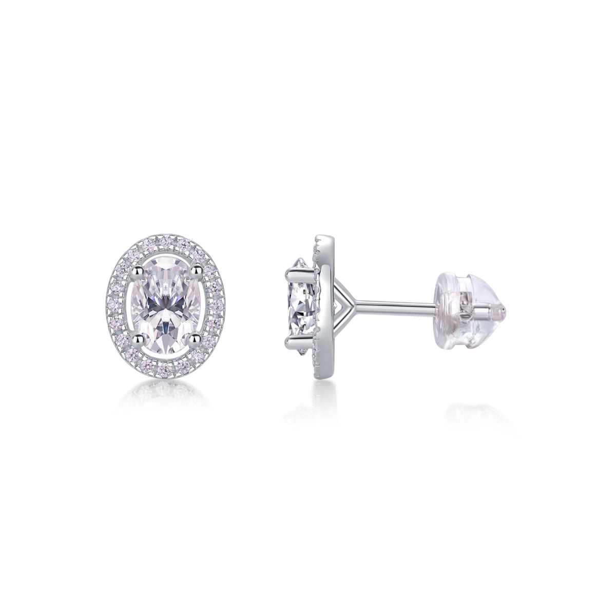 Ovation Moissanite Oval Halo Stud Earrings in Sterling Silver