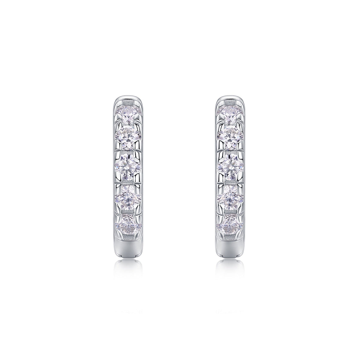Beadline Moissanite Huggie Hoop Earrings in Sterling Silver