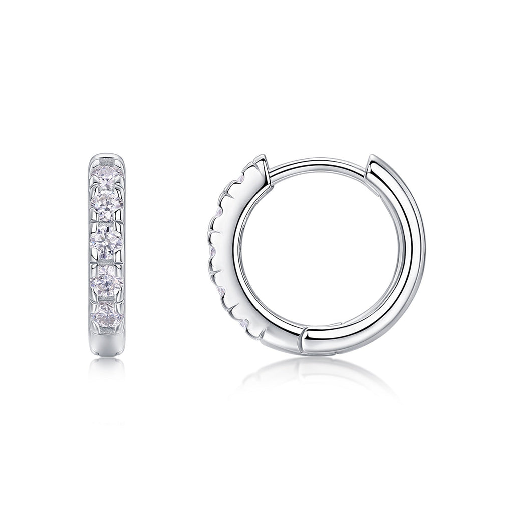 Beadline Moissanite Huggie Hoop Earrings in Sterling Silver