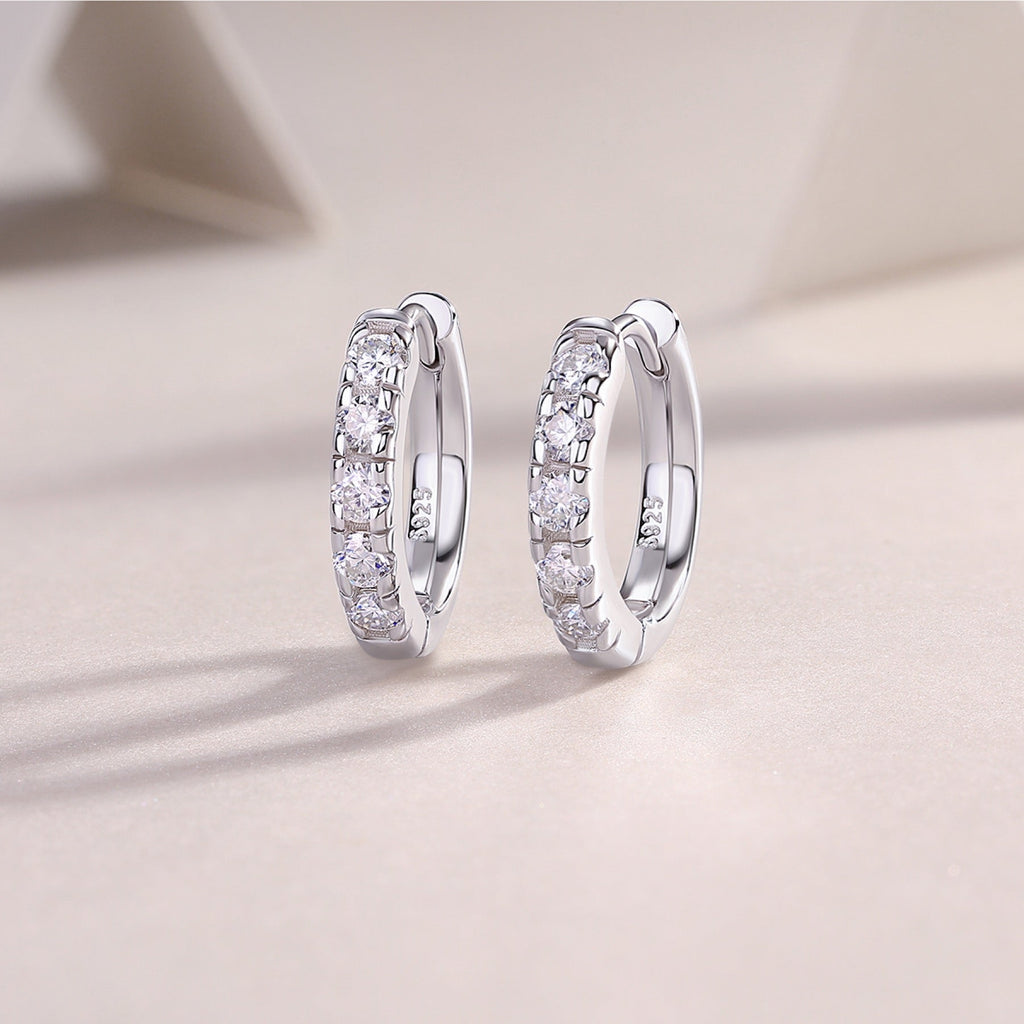 Beadline Moissanite Huggie Hoop Earrings in Sterling Silver