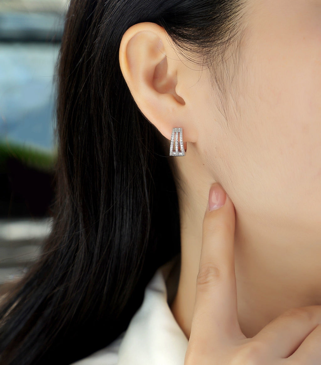 Cleave Moissanite Huggie Hoop Earrings in Sterling Silver