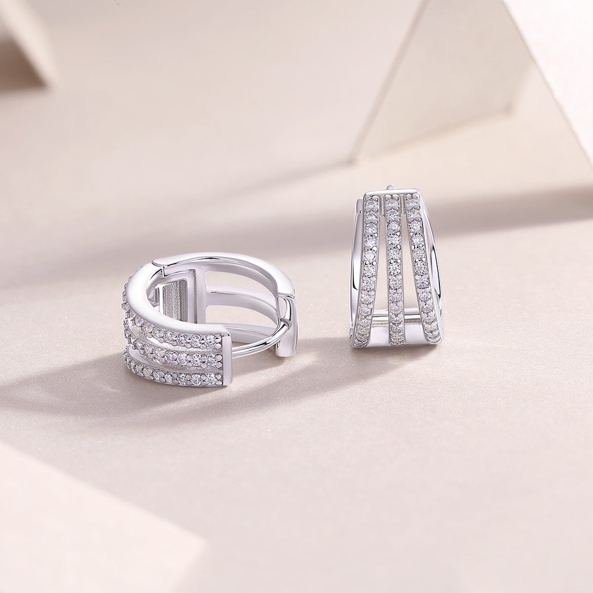 Cleave Moissanite Huggie Hoop Earrings in Sterling Silver