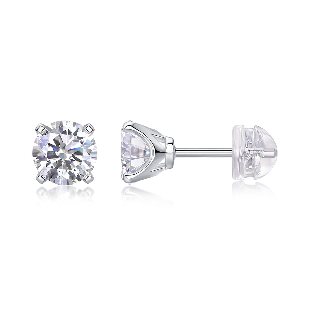 Clarity 1 Carat Moissanite Stud Earrings in Sterling Silver