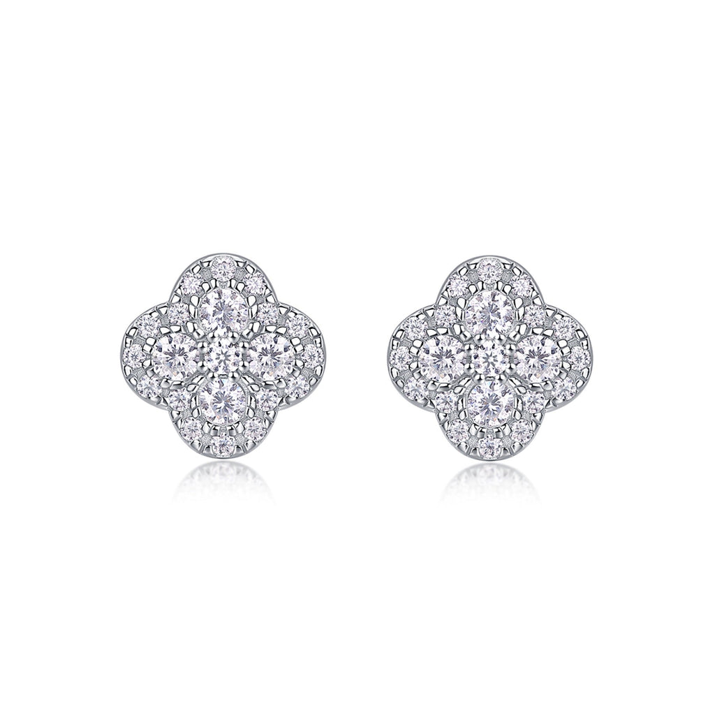 Quatre Moissanite Clover Stud Earrings in Sterling Silver