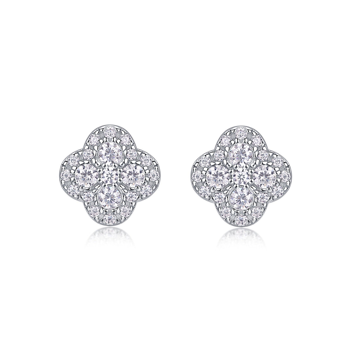 Quatre Moissanite Clover Stud Earrings in Sterling Silver