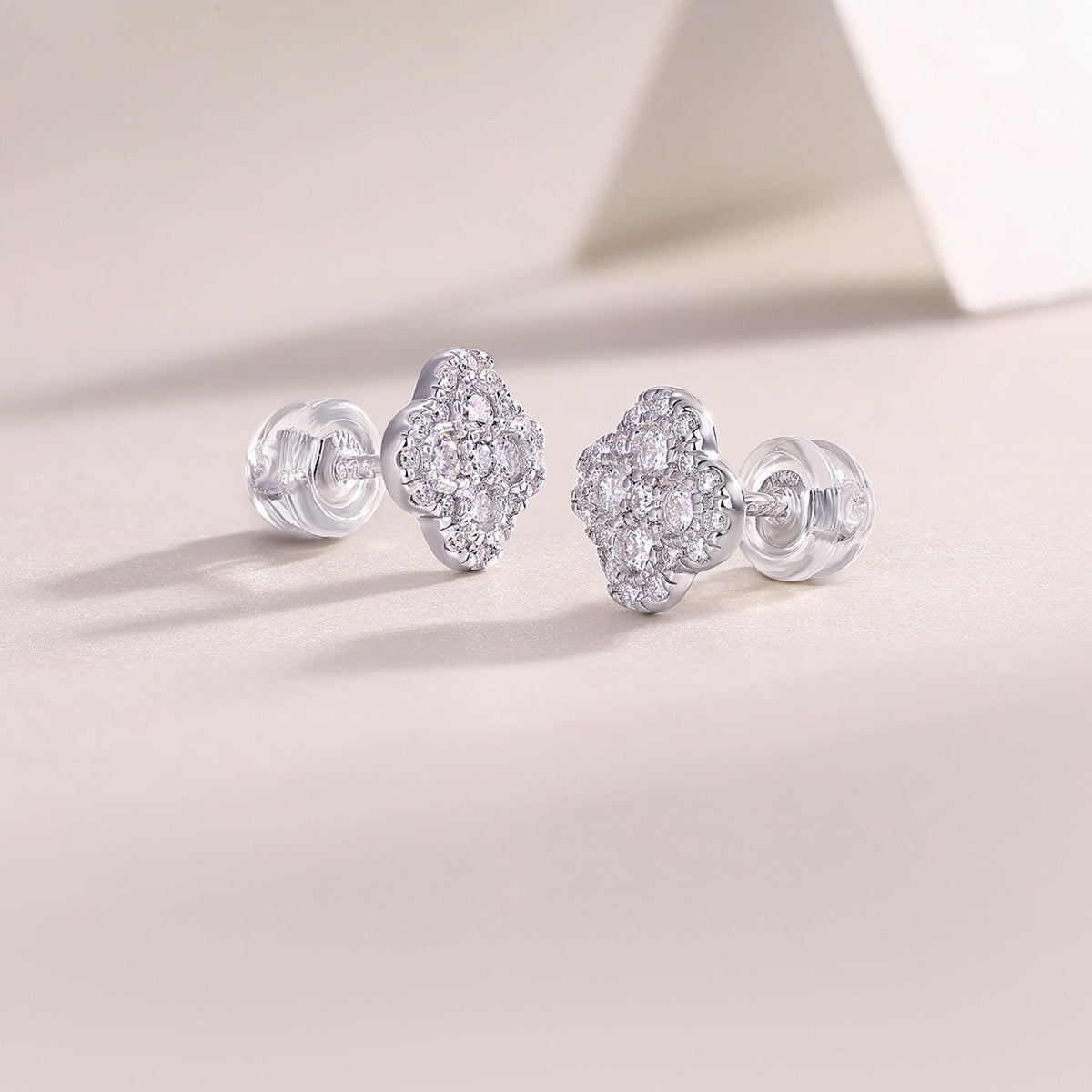 Quatre Moissanite Clover Stud Earrings in Sterling Silver