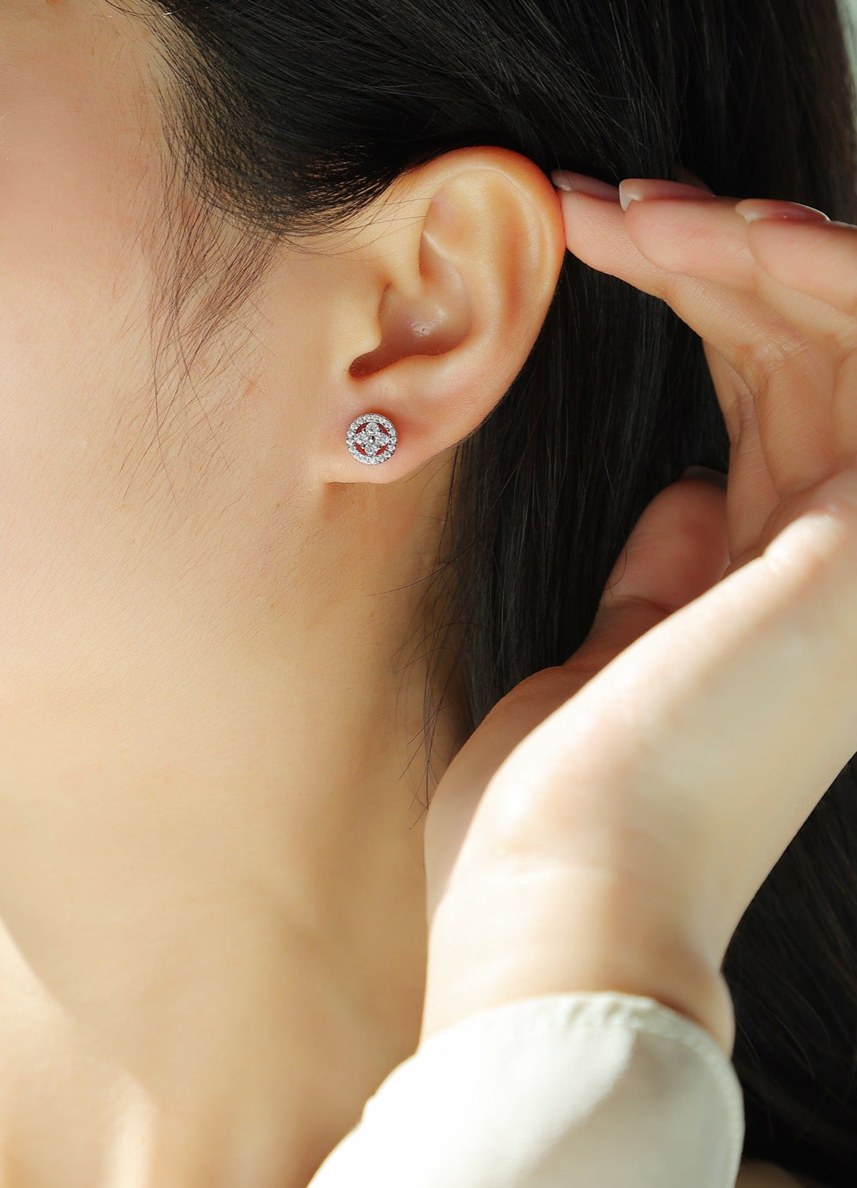 Sunna Moissanite Halo Stud Earrings in Sterling Silver