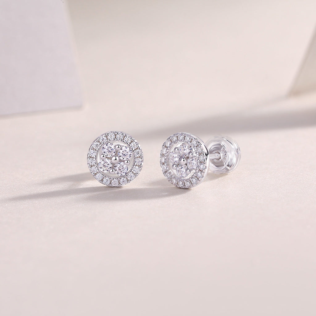 Sunna Moissanite Halo Stud Earrings in Sterling Silver
