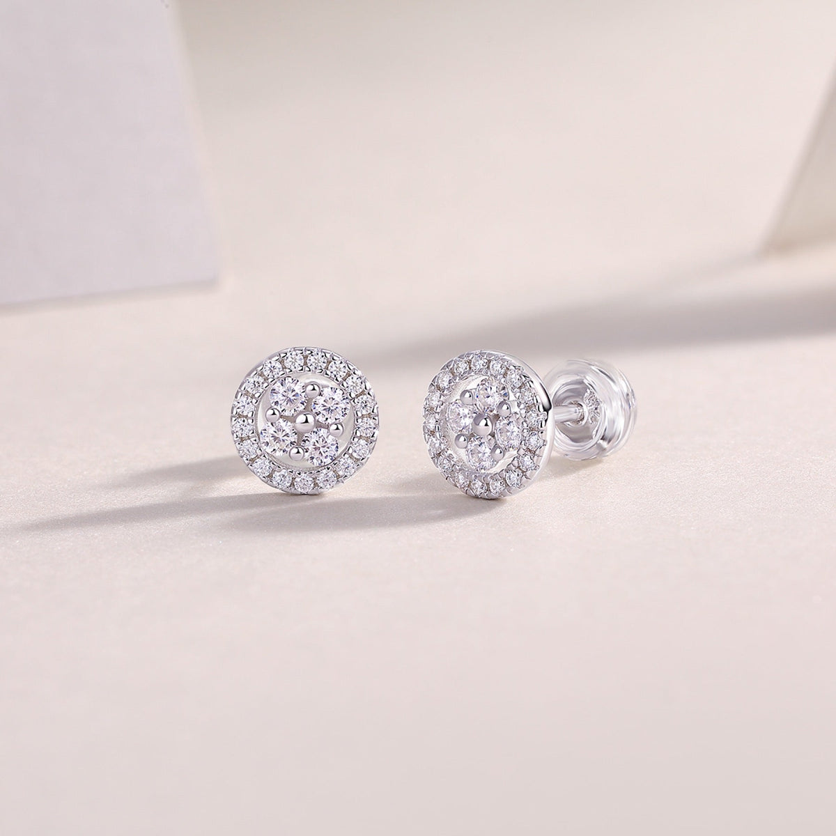Sunna Moissanite Halo Stud Earrings in Sterling Silver