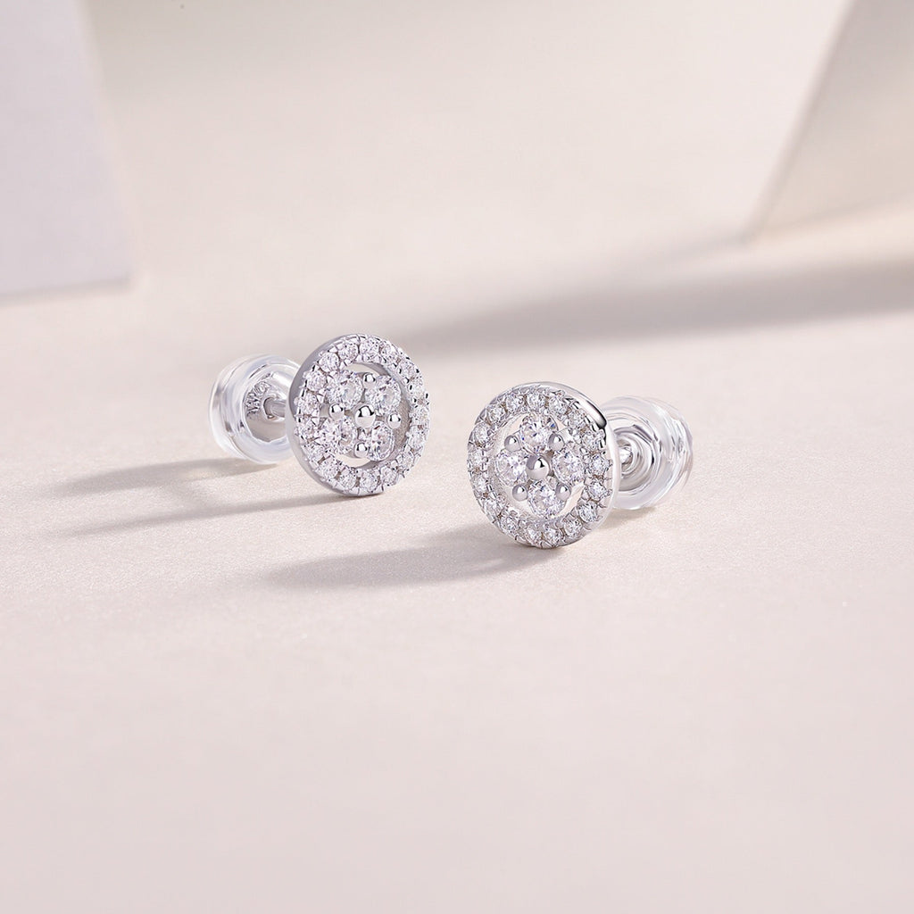 Sunna Moissanite Halo Stud Earrings in Sterling Silver