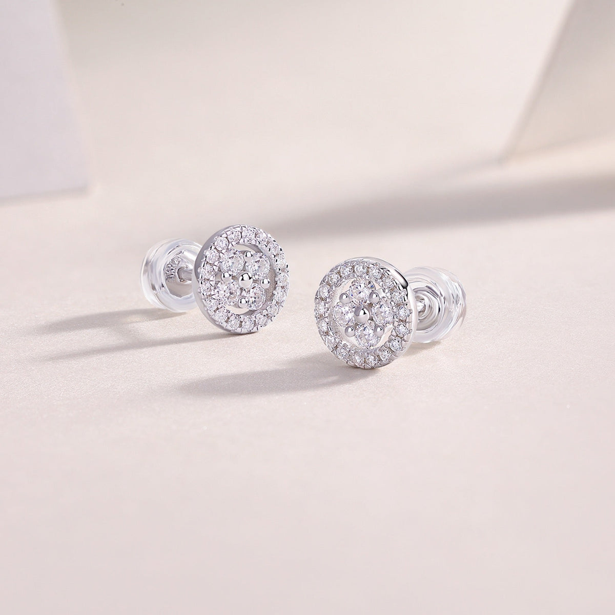 Sunna Moissanite Halo Stud Earrings in Sterling Silver