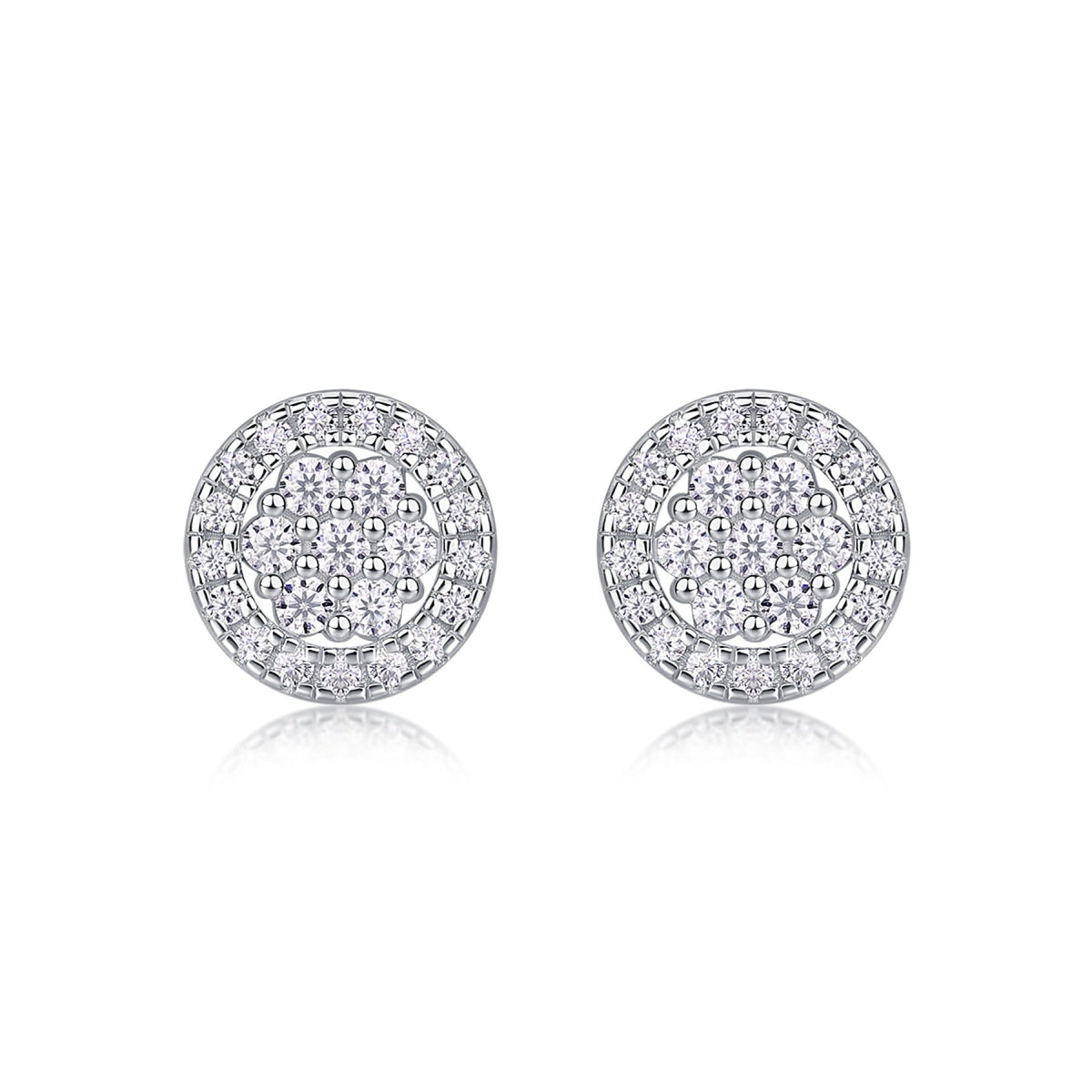 Pave Moissanite Cluster Stud Earrings in Sterling Silver