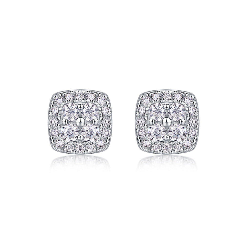 Cube Moissanite Halo Stud Earrings in Sterling Silver