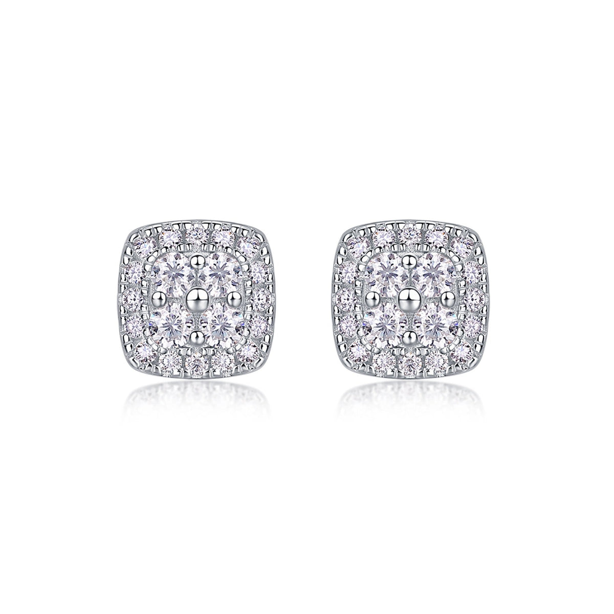 Cube Moissanite Halo Stud Earrings in Sterling Silver