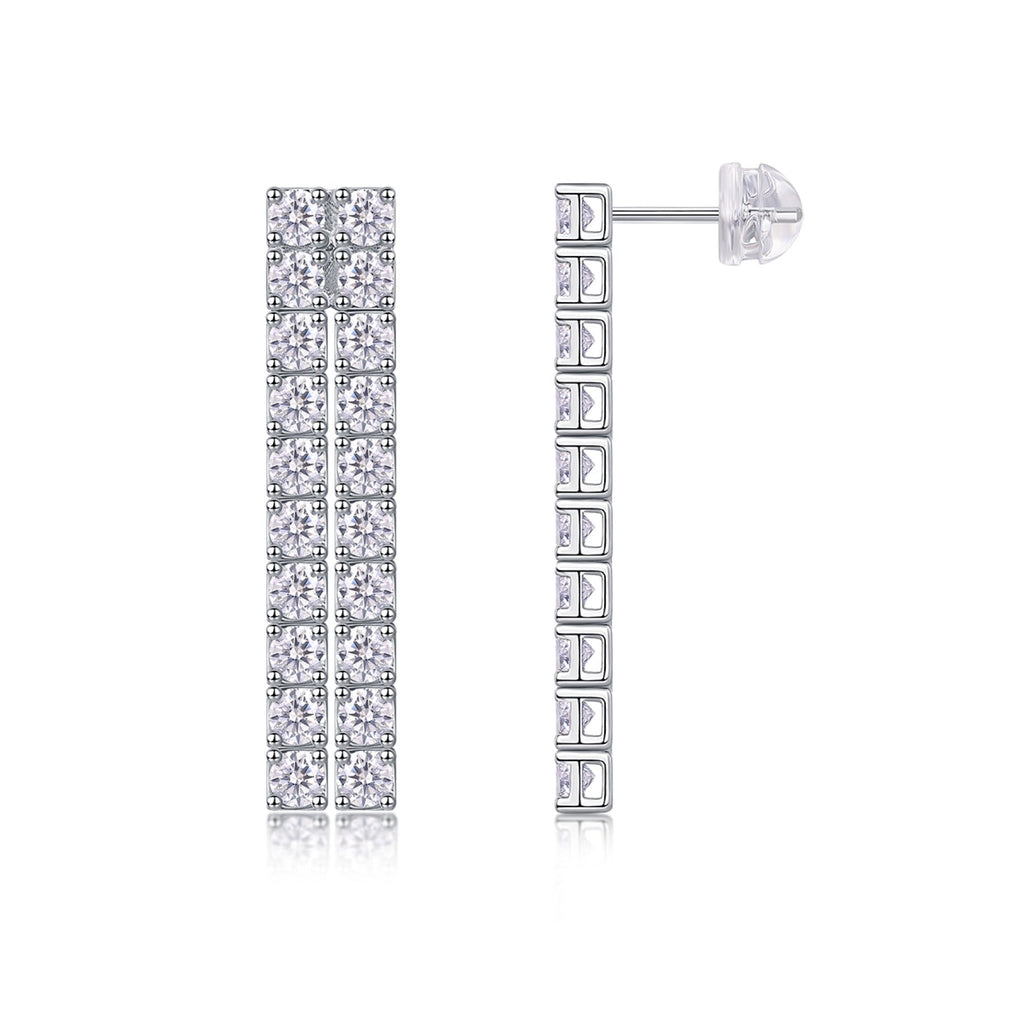 Rain Moissanite Bar Drop Earrings in Sterling Silver