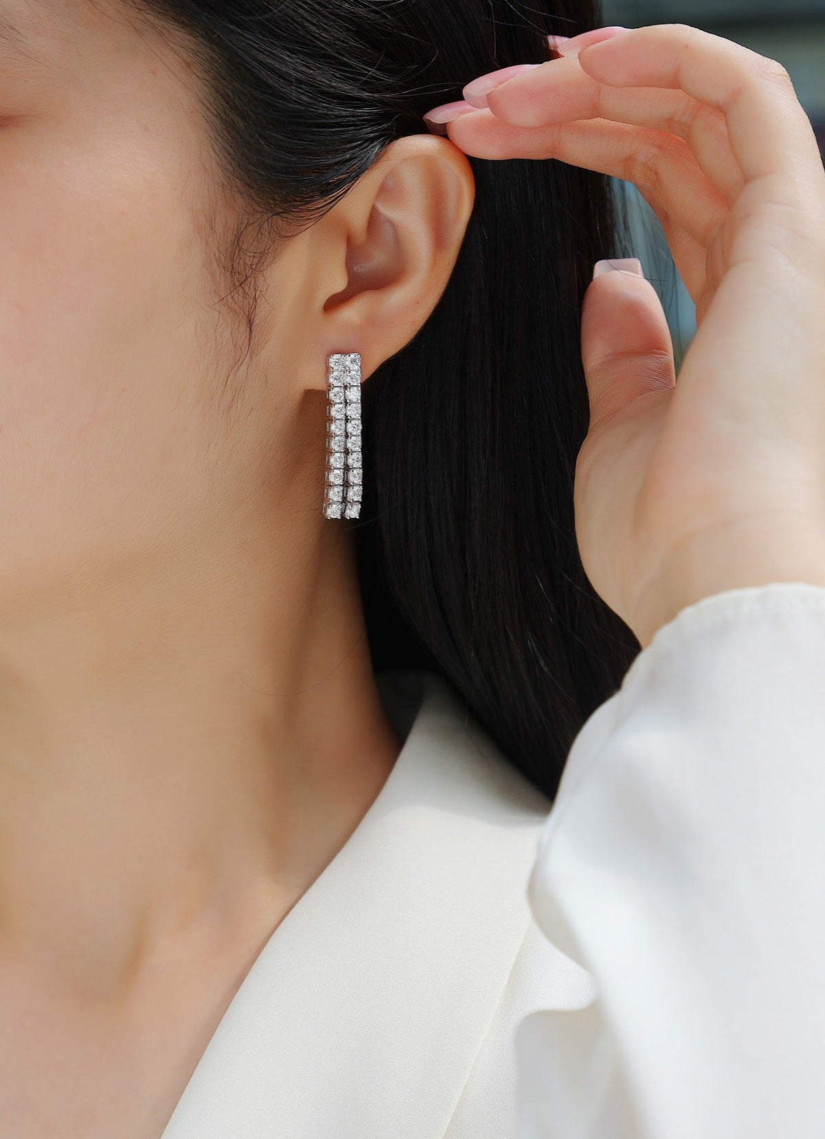 Rain Moissanite Bar Drop Earrings in Sterling Silver