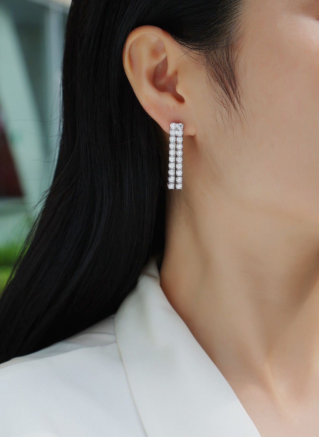 Rain Moissanite Bar Drop Earrings in Sterling Silver