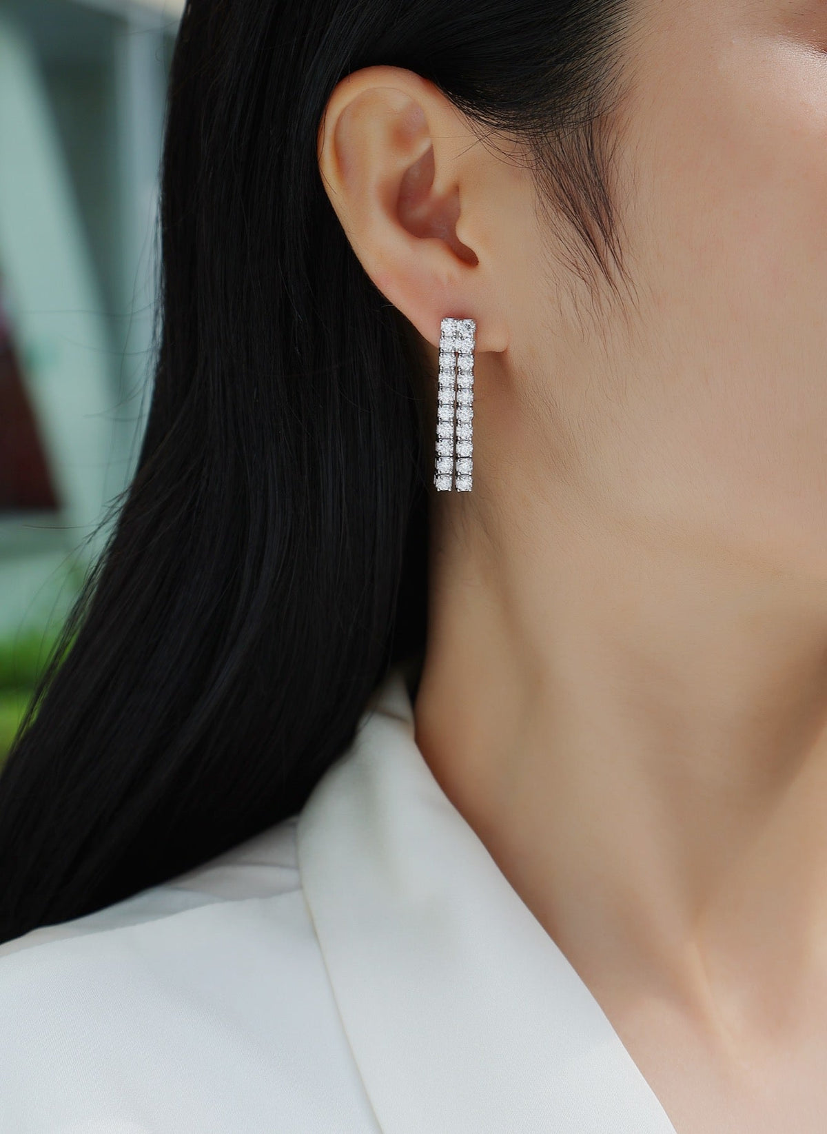 Rain Moissanite Bar Drop Earrings in Sterling Silver