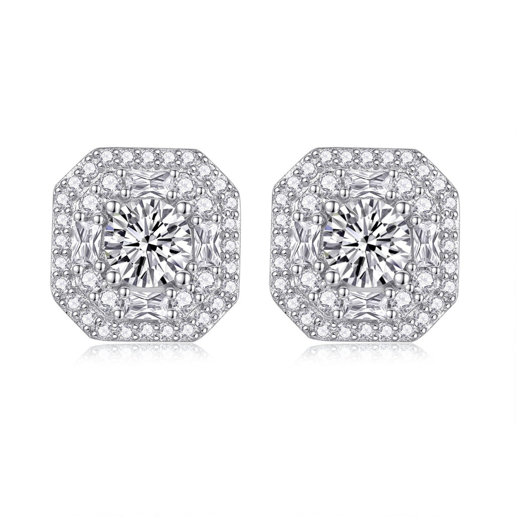 Octa Moissanite Halo Stud Earrings in Sterling Silver