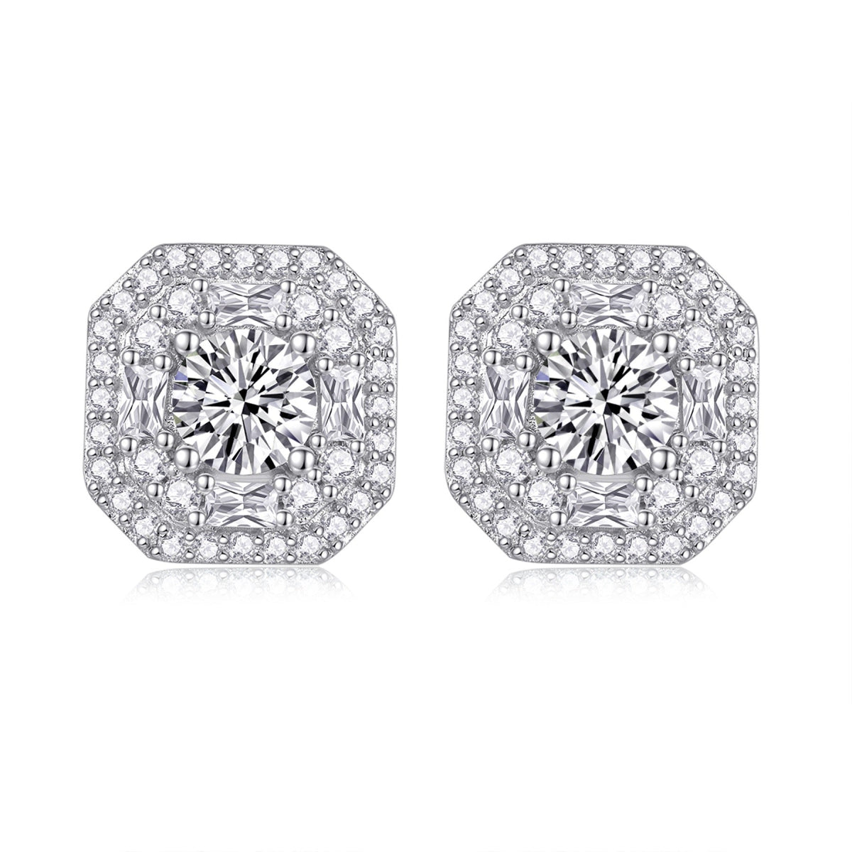 Octa Moissanite Halo Stud Earrings in Sterling Silver