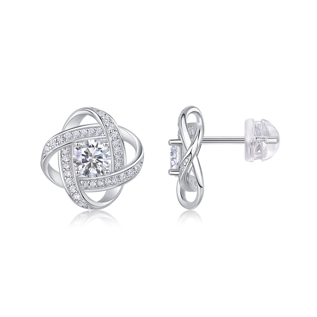 Amity Moissanite Love Knot Stud Earrings in Sterling Silver