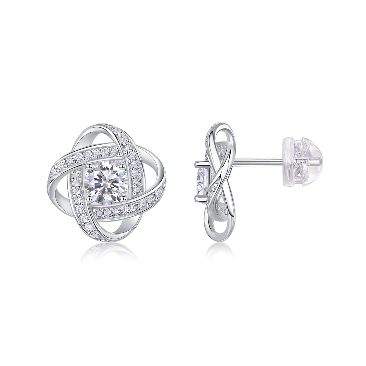 Amity Moissanite Love Knot Stud Earrings in Sterling Silver