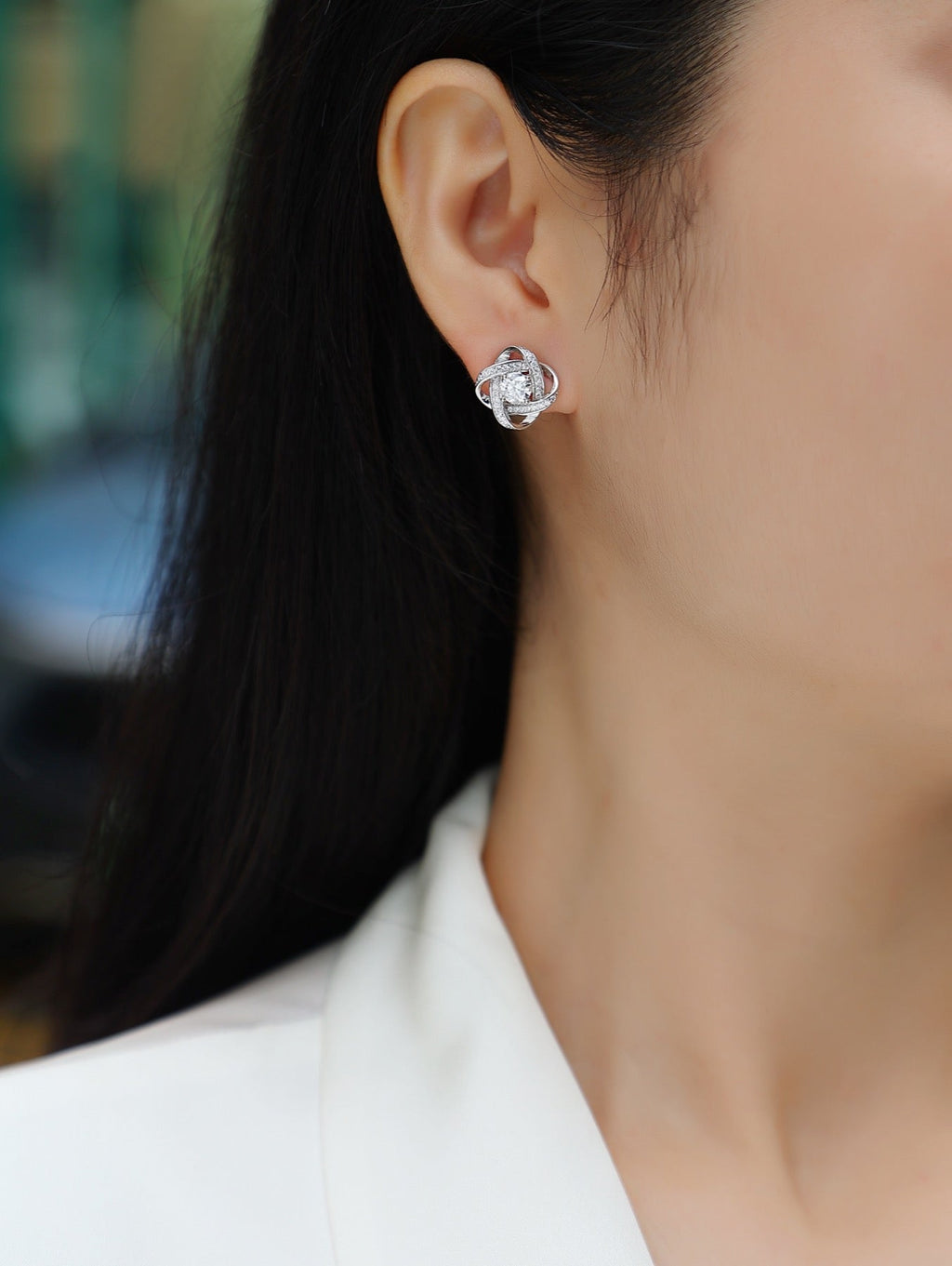 Amity Moissanite Love Knot Stud Earrings in Sterling Silver