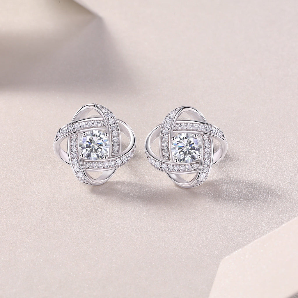 Amity Moissanite Love Knot Stud Earrings in Sterling Silver