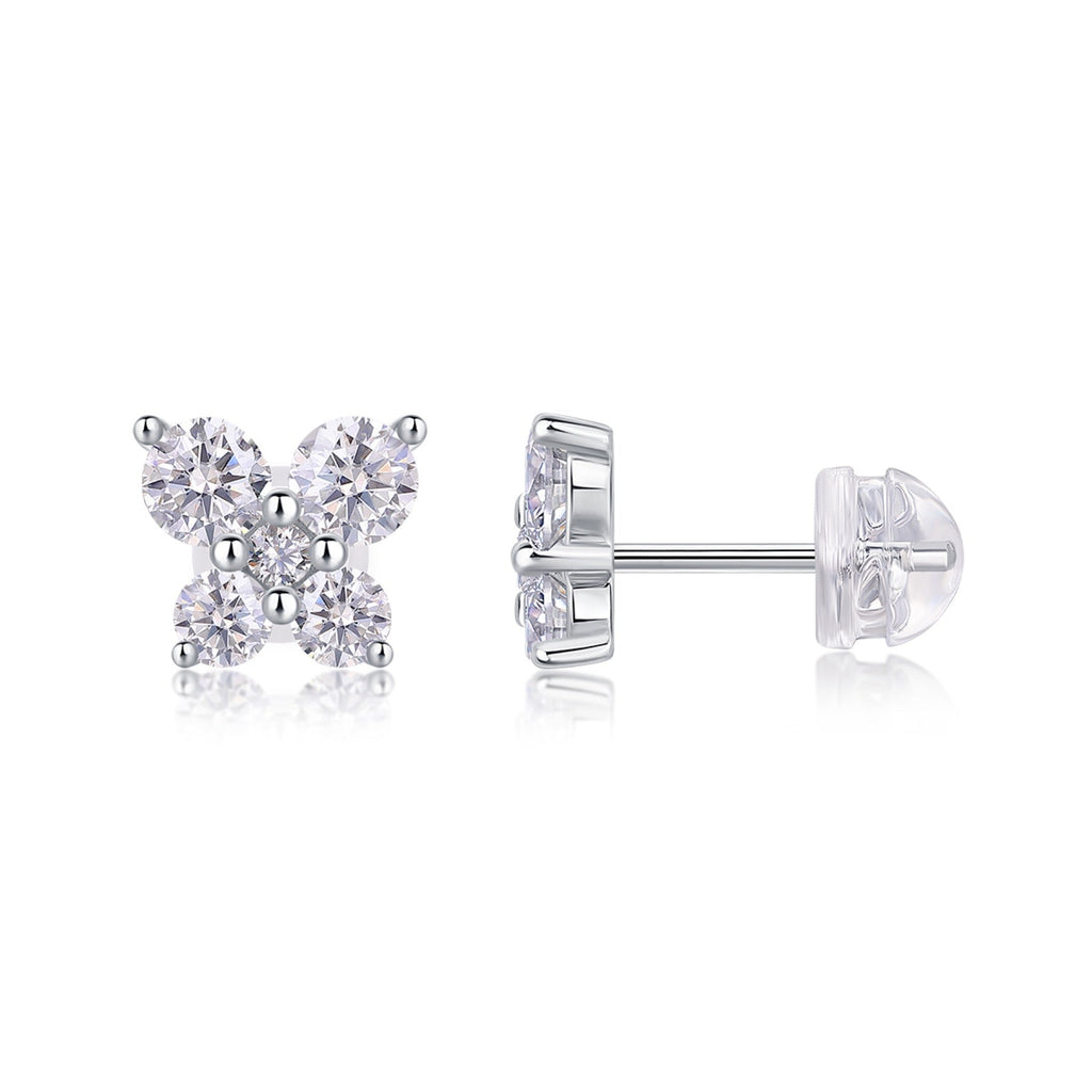 Petit Moissanite Clover Stud Earrings in Sterling Silver