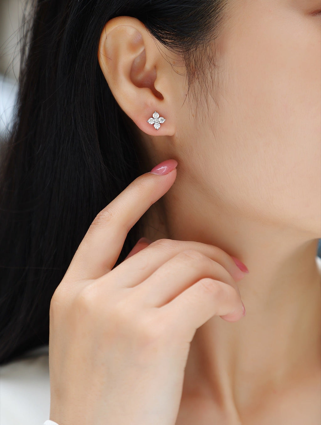 Frostine Moissanite Cluster Stud Earrings in Sterling Silver