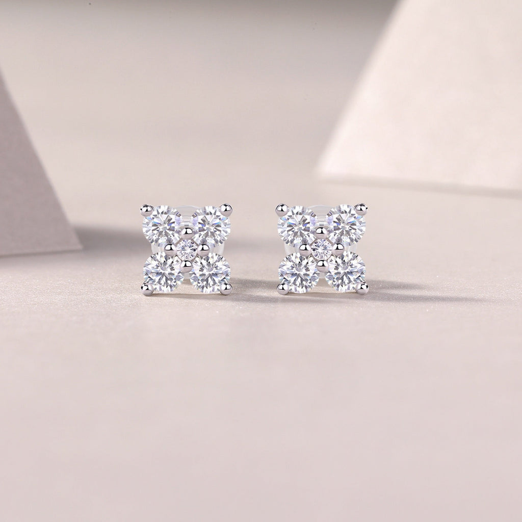 Frostine Moissanite Cluster Stud Earrings in Sterling Silver