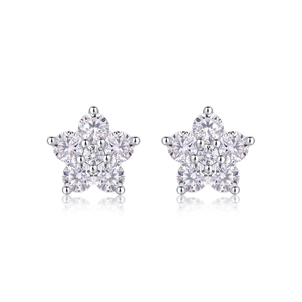 Floret Moissanite Flower Stud Earrings in Sterling Silver