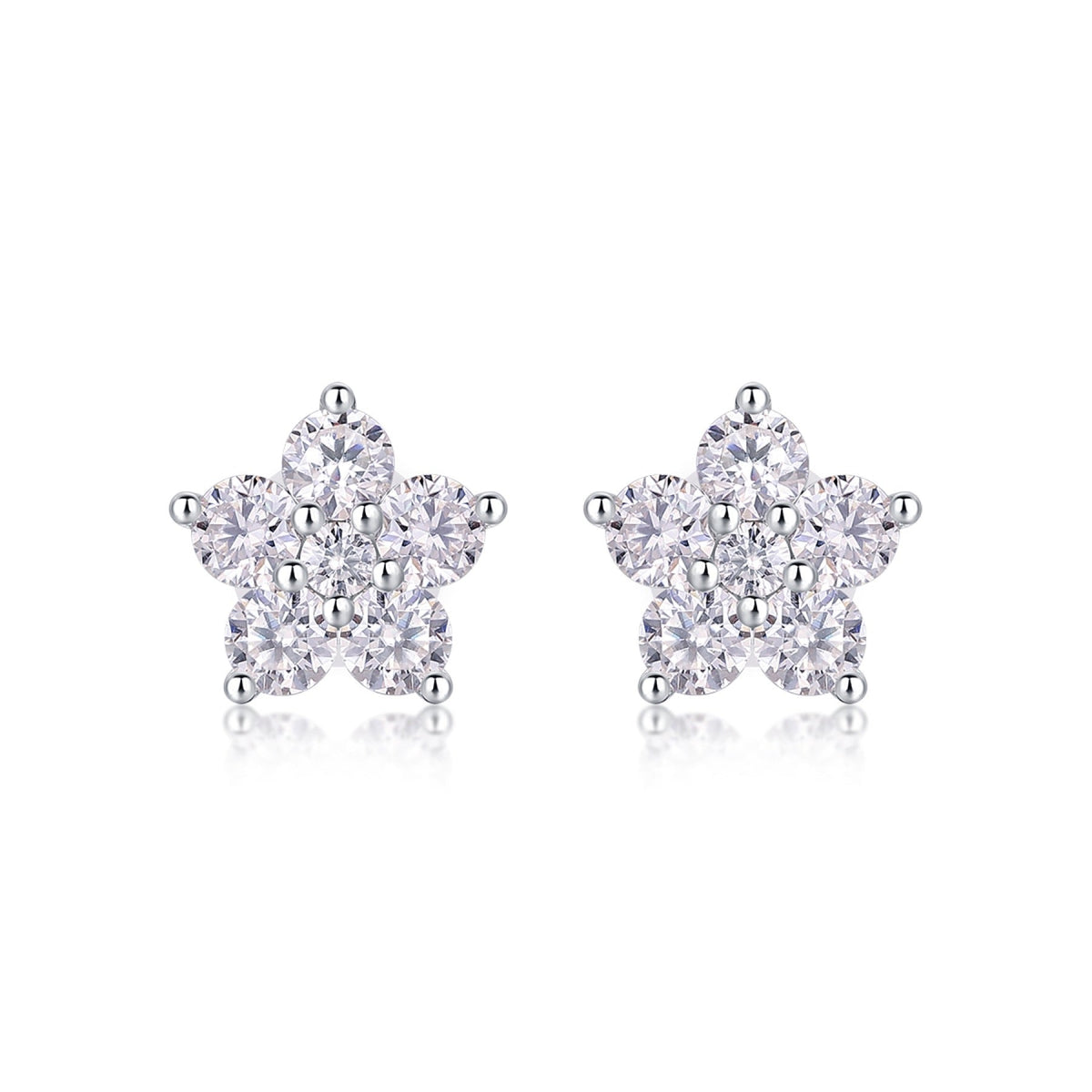 Floret Moissanite Flower Stud Earrings in Sterling Silver