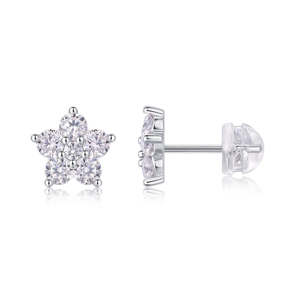 Floret Moissanite Flower Stud Earrings in Sterling Silver