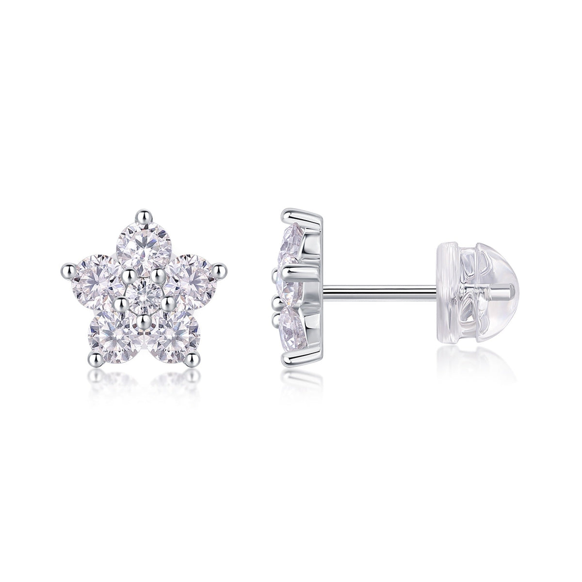 Floret Moissanite Flower Stud Earrings in Sterling Silver