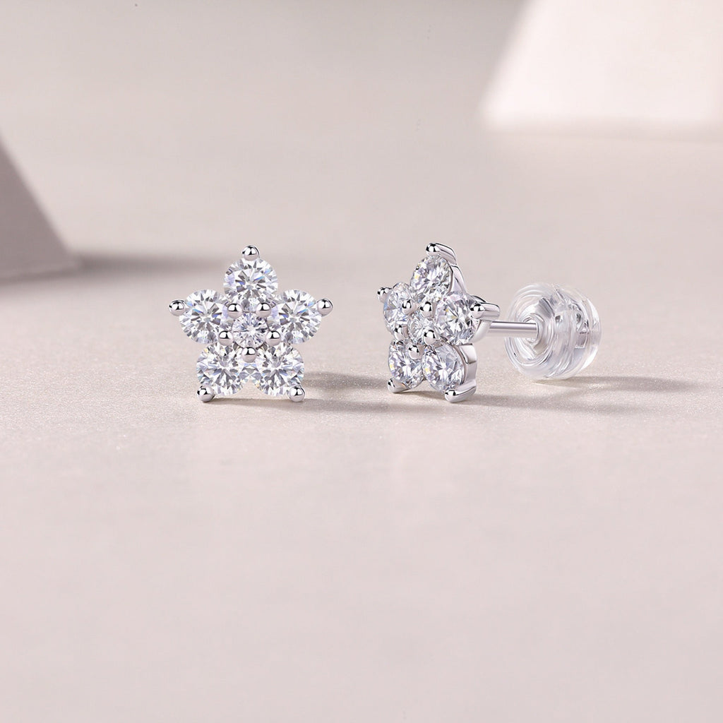 Floret Moissanite Flower Stud Earrings in Sterling Silver
