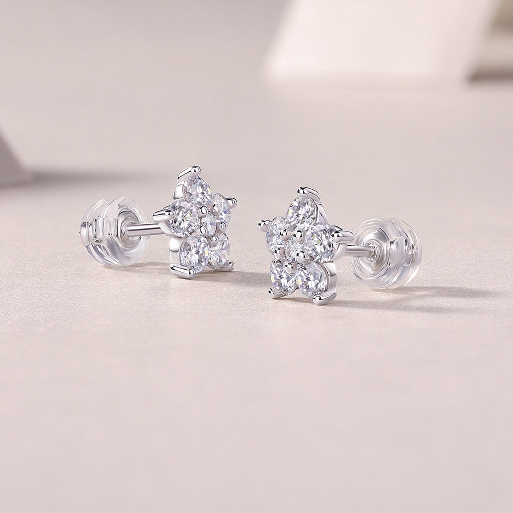 Floret Moissanite Flower Stud Earrings in Sterling Silver