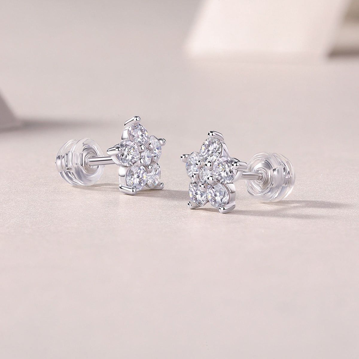 Floret Moissanite Flower Stud Earrings in Sterling Silver