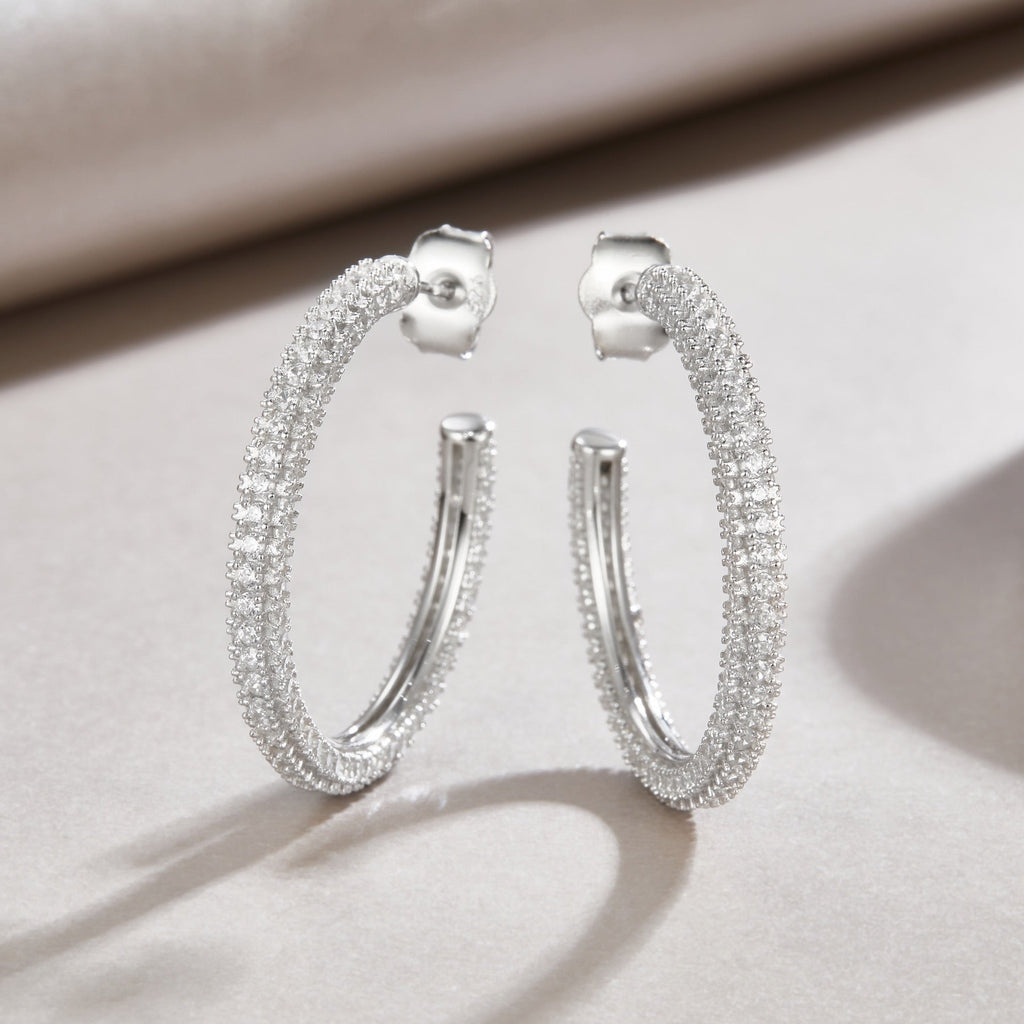 Fine Moissanite Hoop Earrings in Sterling Silver