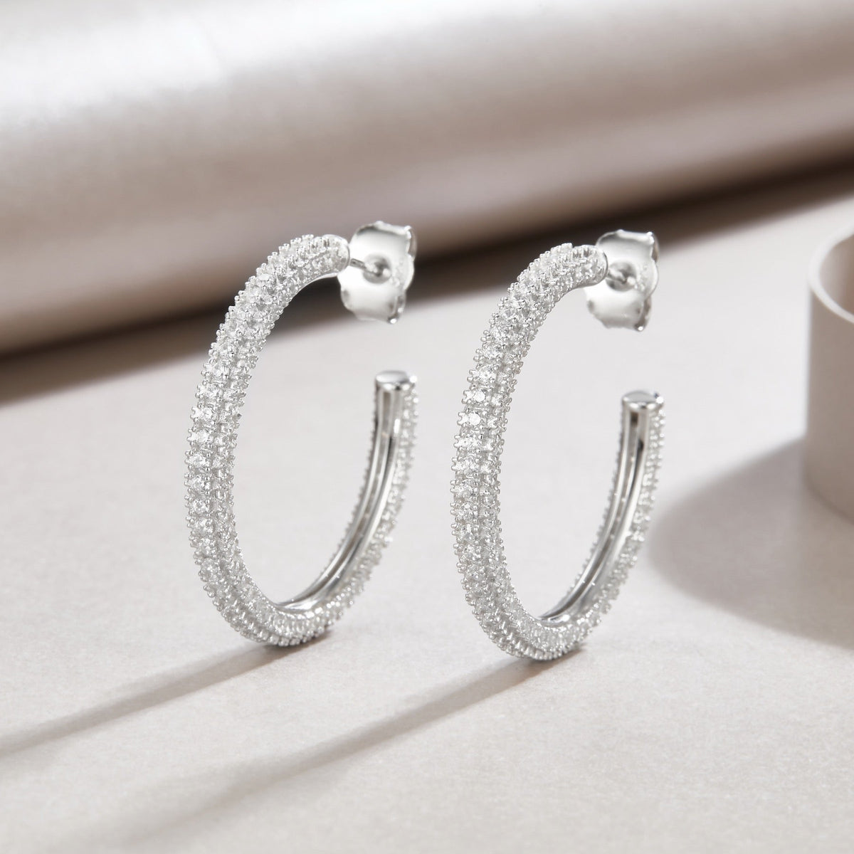 Fine Moissanite Hoop Earrings in Sterling Silver
