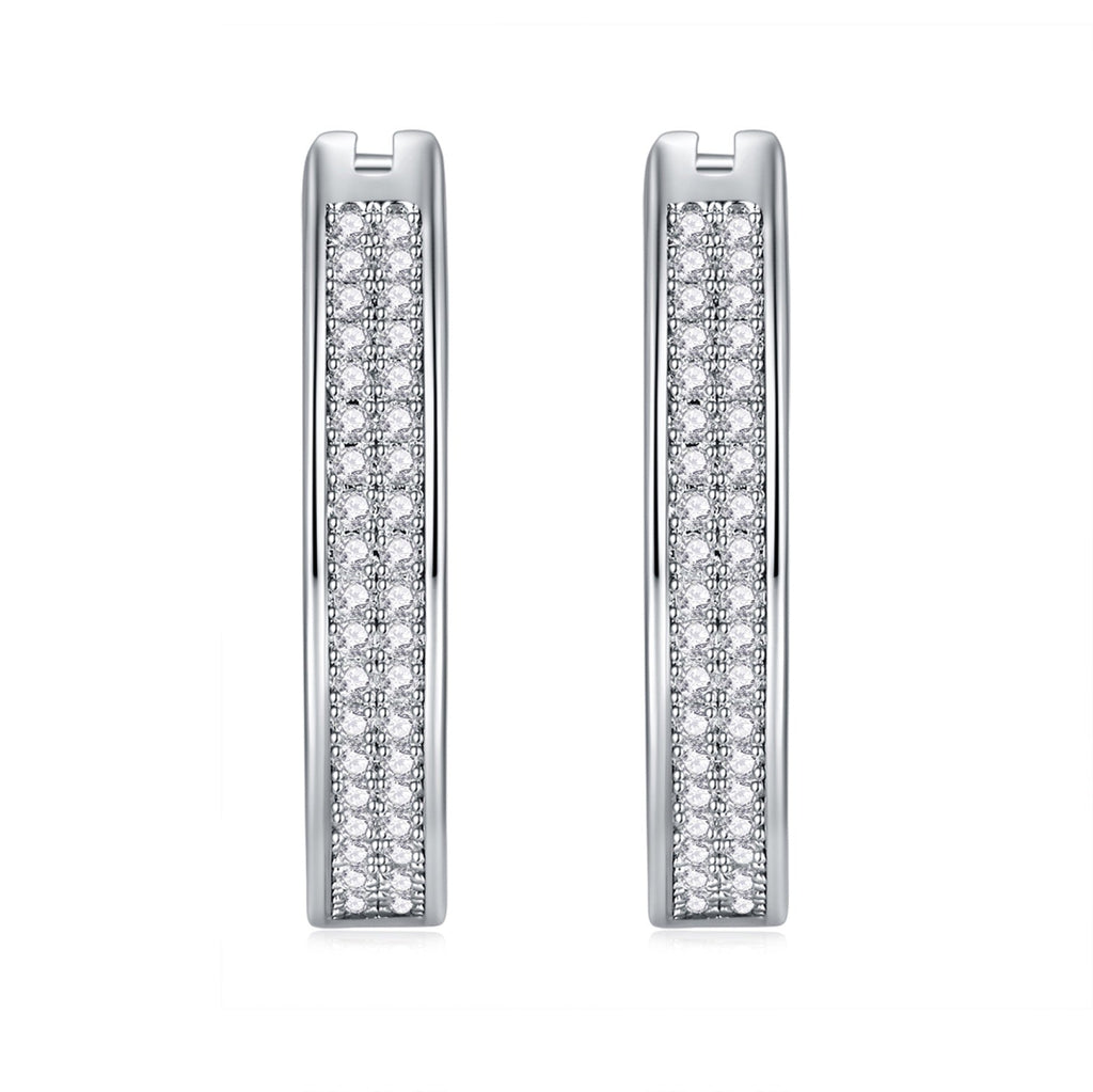 Double Moissanite Huggie Hoop Earrings in Sterling Silver