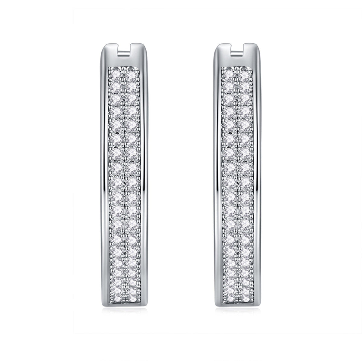 Double Moissanite Huggie Hoop Earrings in Sterling Silver
