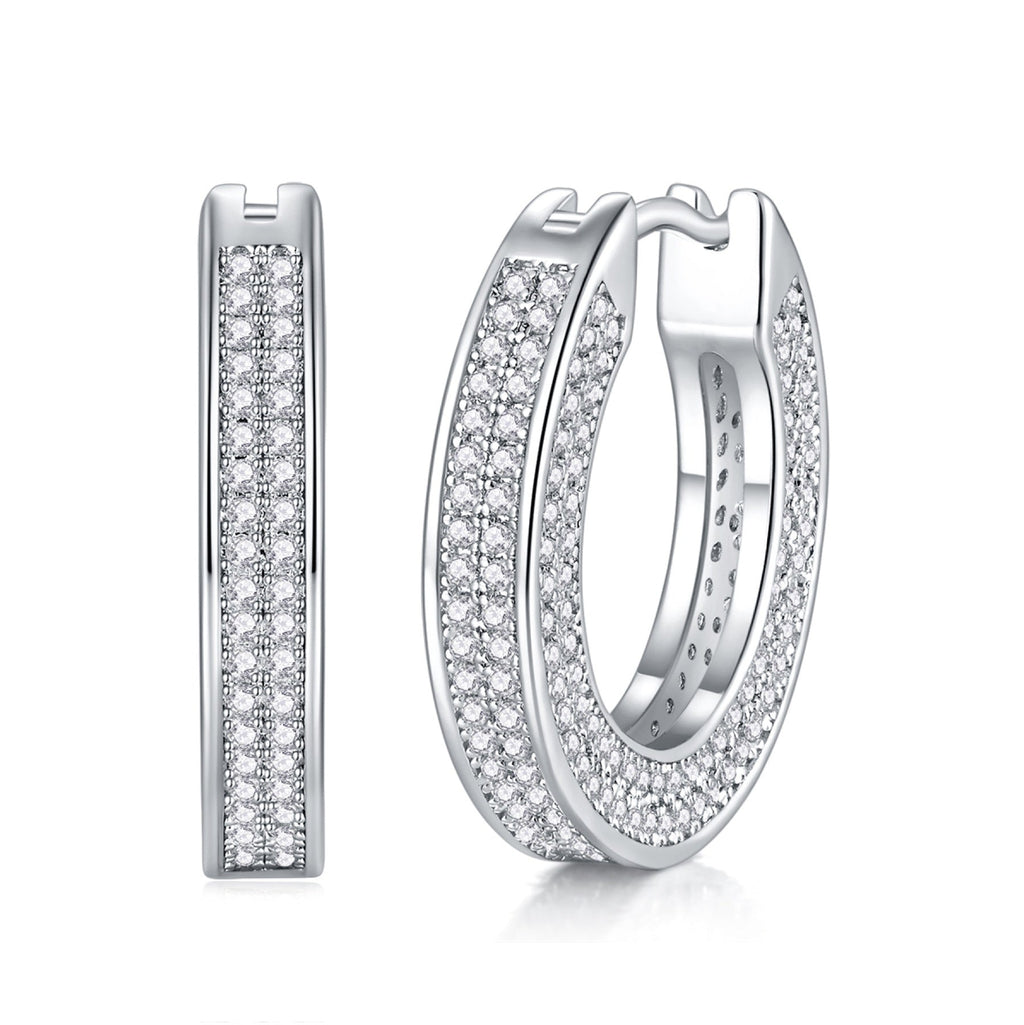 Double Moissanite Huggie Hoop Earrings in Sterling Silver