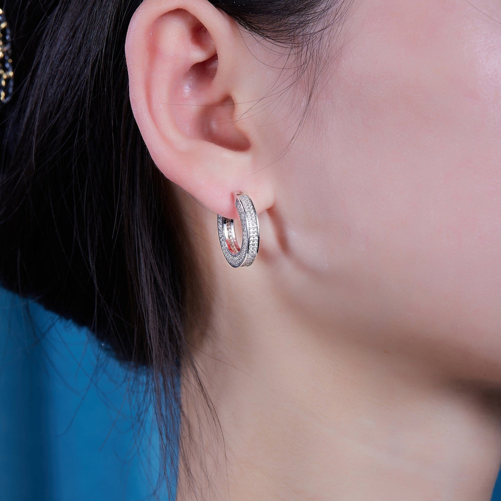 Double Moissanite Huggie Hoop Earrings in Sterling Silver