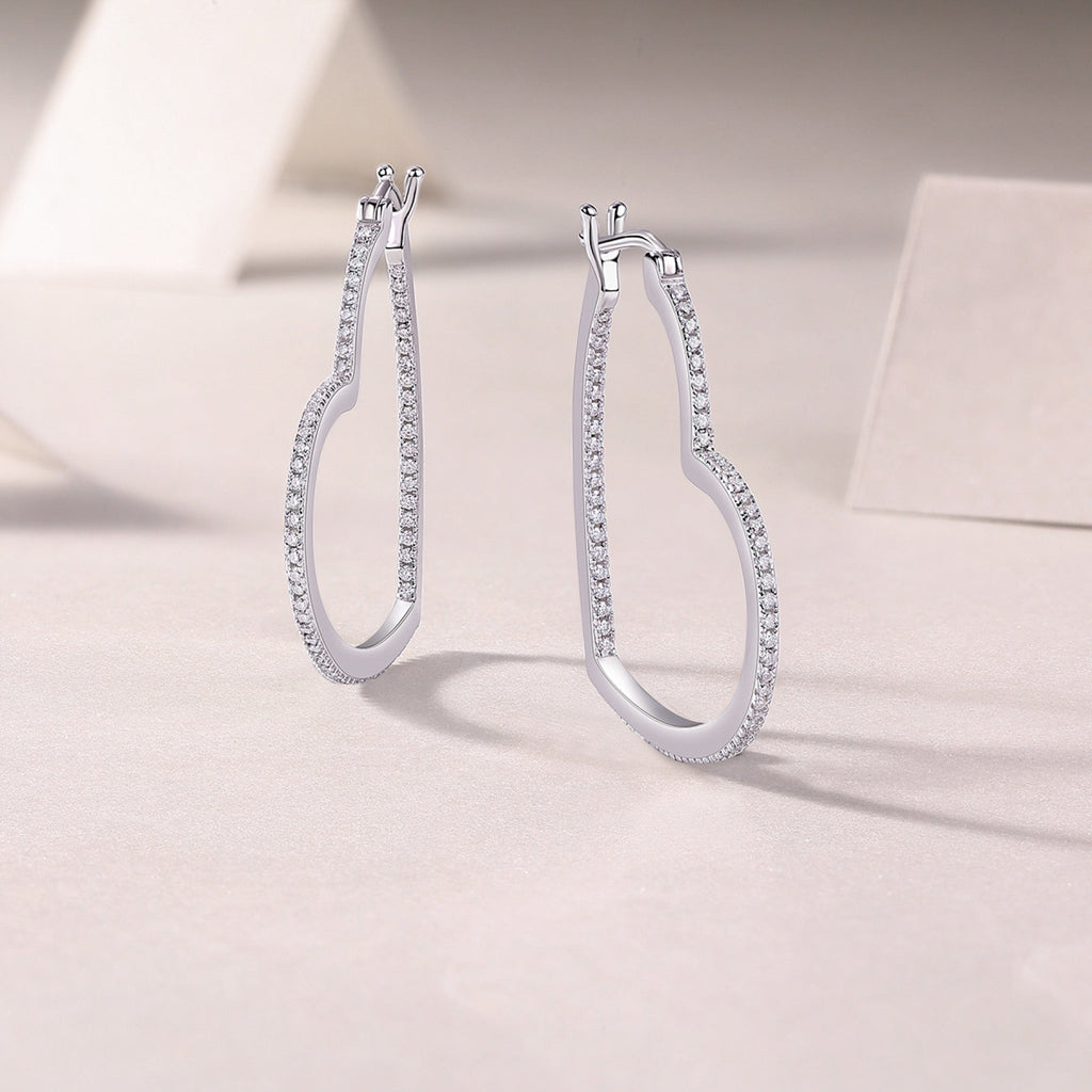 Fondant Moissanite Heart Hoop Earrings in Sterling Silver