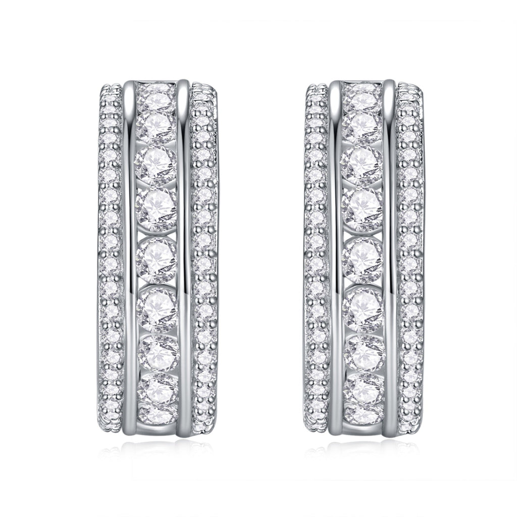 Treble Moissanite Huggie Hoop Earrings in Sterling Silver