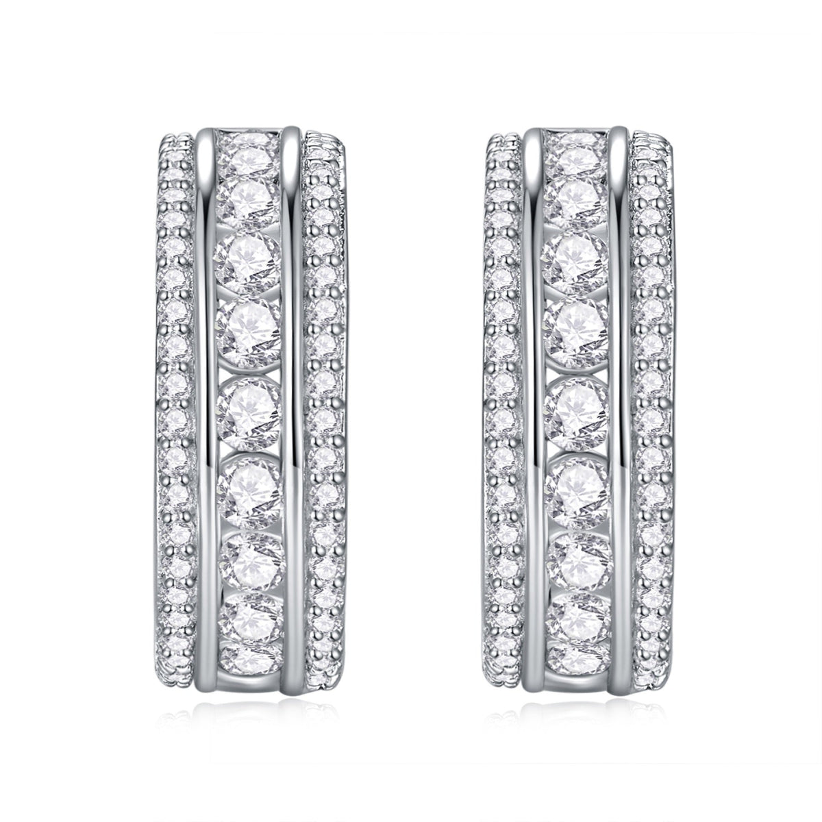 Treble Moissanite Huggie Hoop Earrings in Sterling Silver