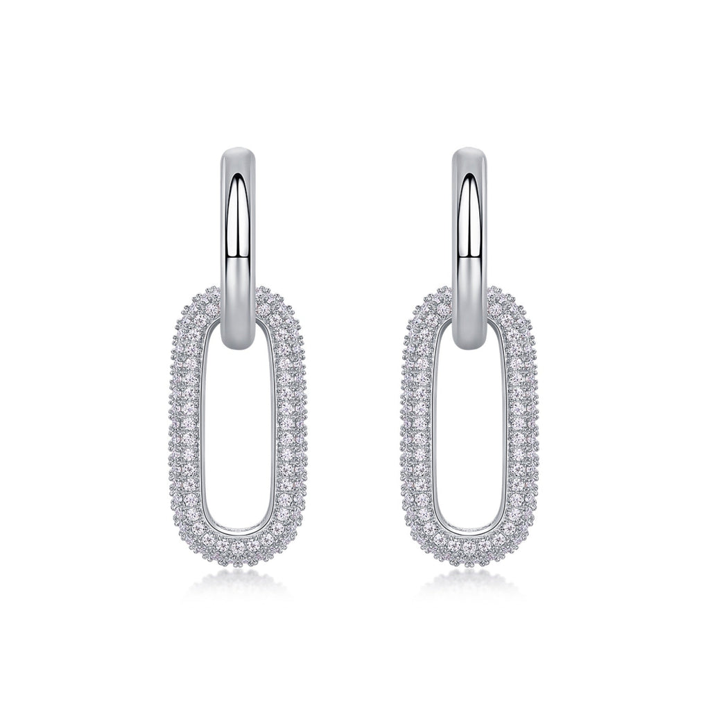 Chainlink Moissanite Link Huggie Hoop Earrings in Sterling Silver