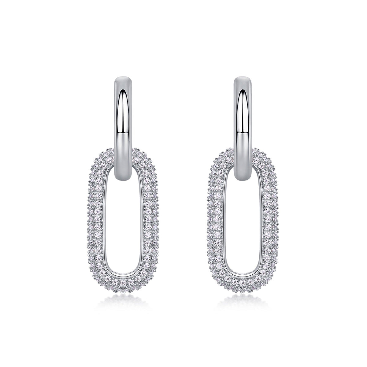 Chainlink Moissanite Link Huggie Hoop Earrings in Sterling Silver